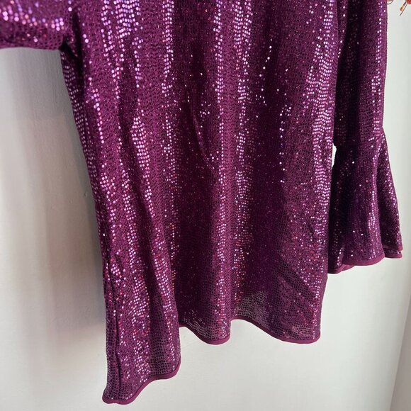 Vince Camuto Metallic Knit Flutter Sleeve Top LARGE Arresting Plum - Picture 4 of 10